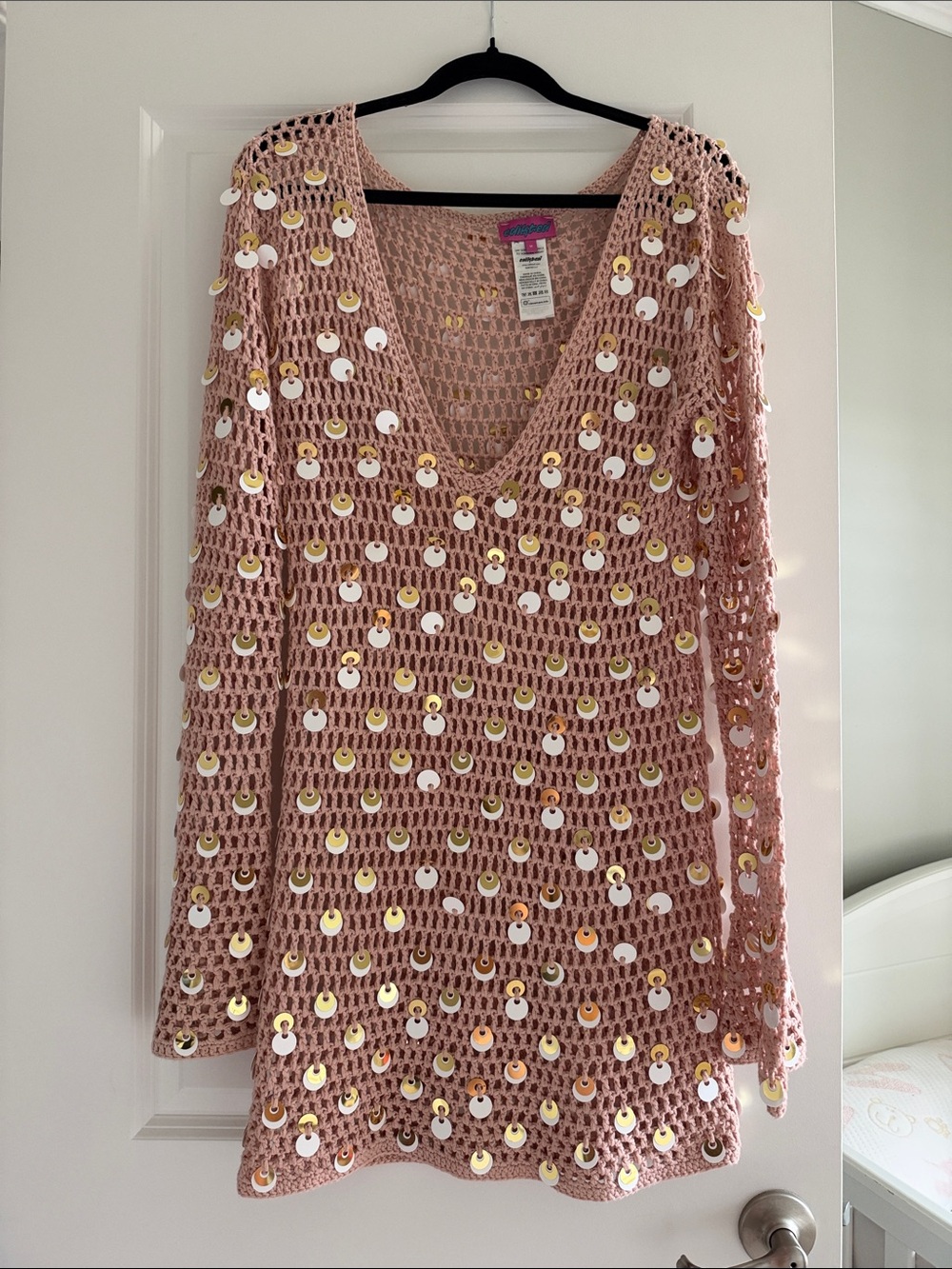 Edikted Women’s Sequined Open-Knit Cover Up M